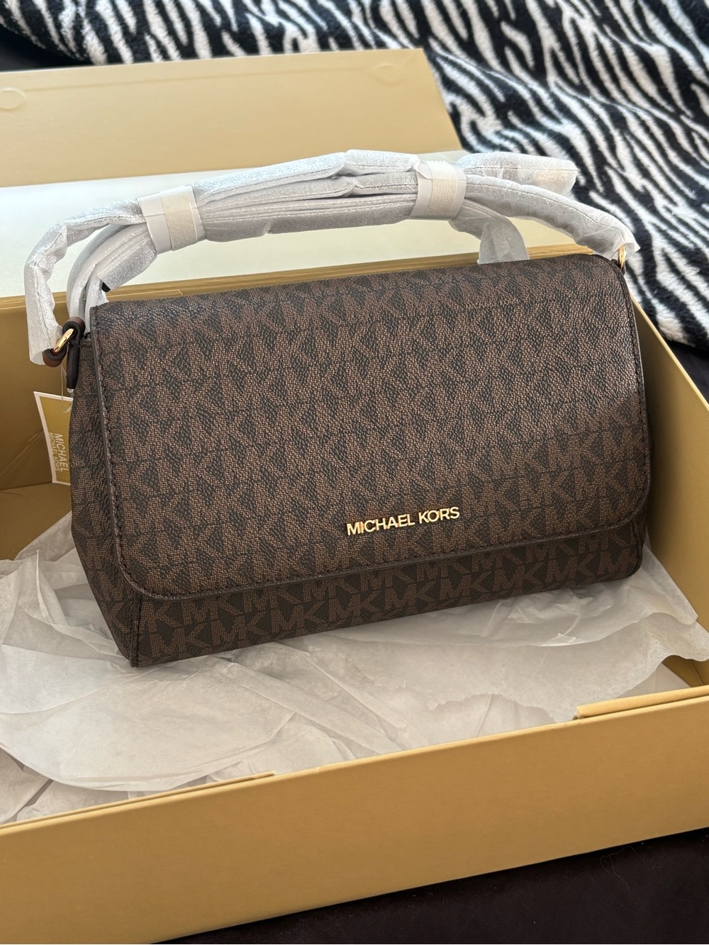 Michael Kors Brown MK Logo Flap Shoulder Bag